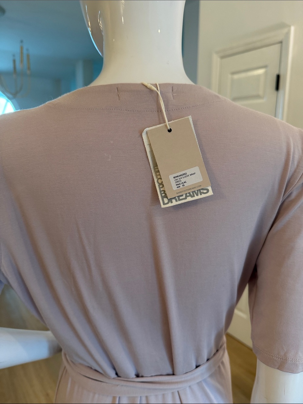 Barefoot Dreams 3/4 sleeve Wrap Dress Pale Lilac - Picture 8 of 13